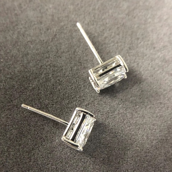 3.79Ct GUMBO Emerald Cut Square Rectangular Simulated Diamond Earrings STuds - Picture 12 of 16